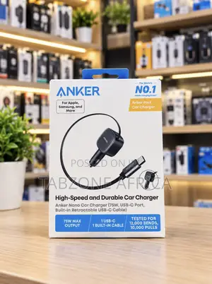Anker Nano Car Charger (75W, USB-C Port, Built-in Retractable USB-C