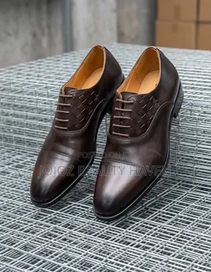 Men's Dark Brown Leather Cap-Toe Oxford Shoes