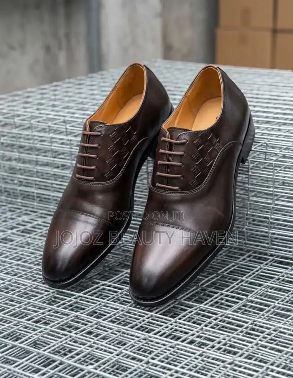 Men's Dark Brown Leather Cap-Toe Oxford Shoes