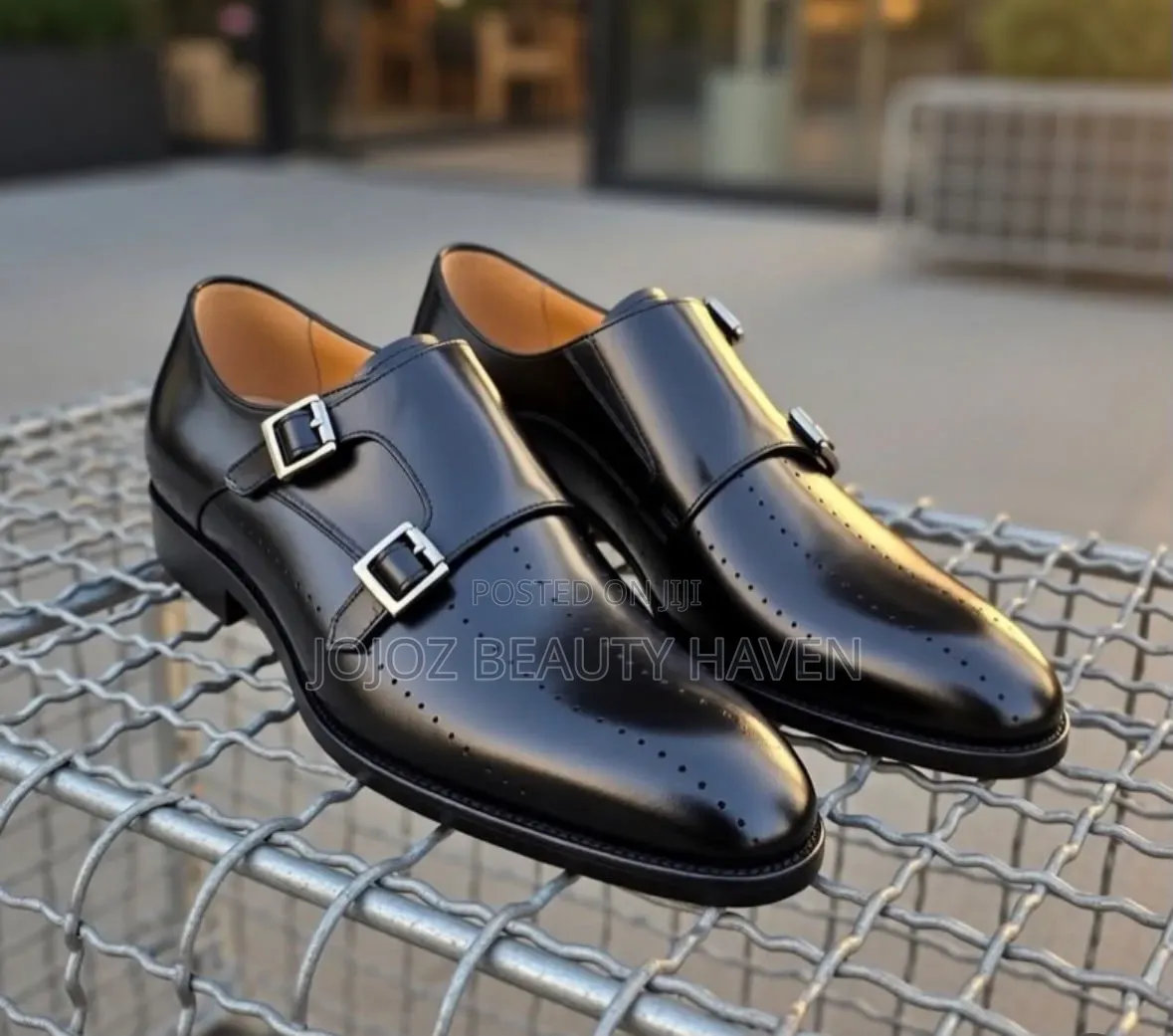 Black Leather Double Monk Strap Shoes