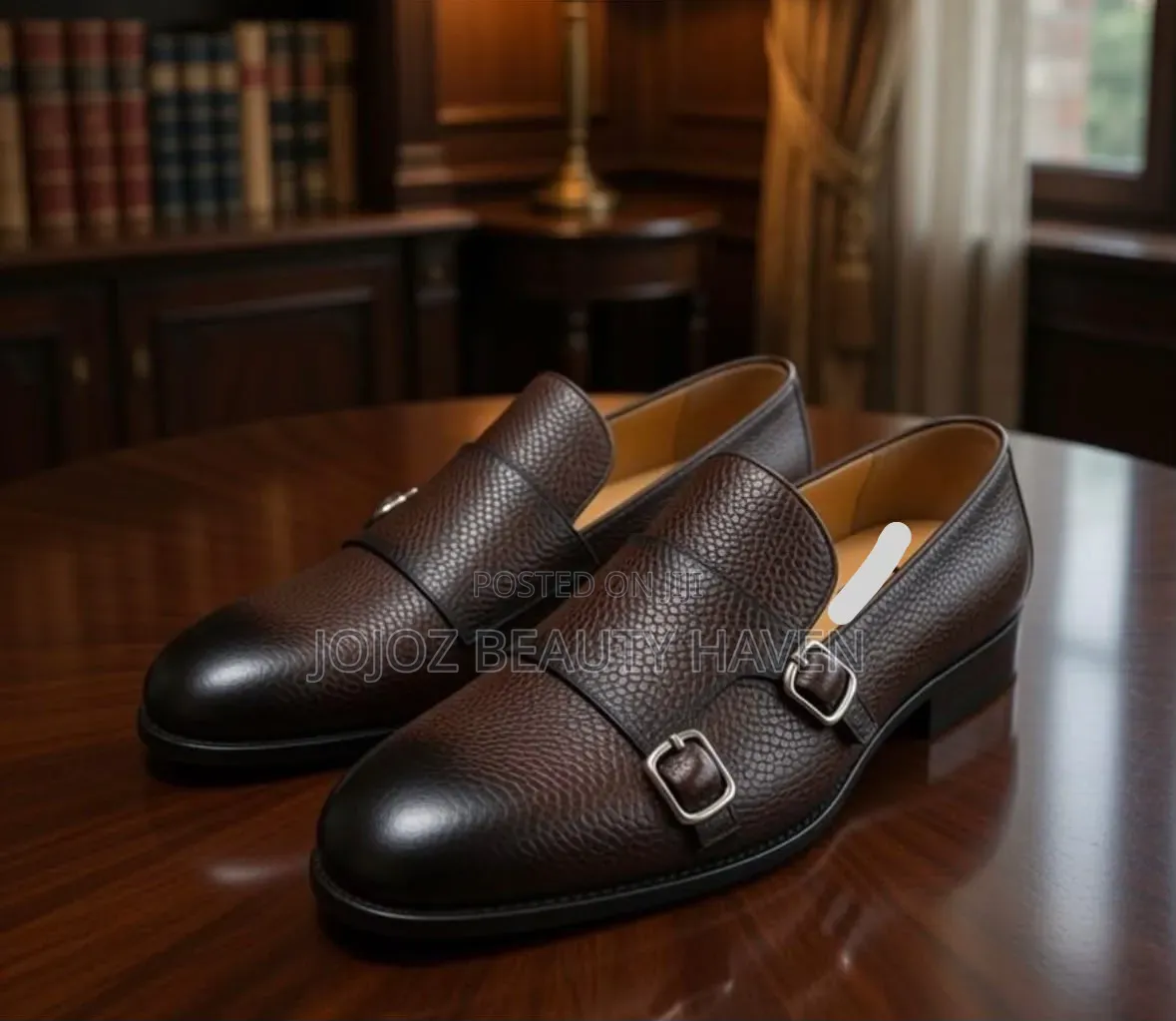 Black Leather Double Monk Strap Shoes
