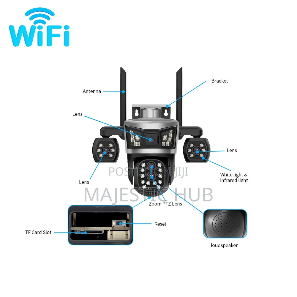 V380 Pro 4-Lens PTZ WiFi Camera – 10X Zoom Color Night Vision