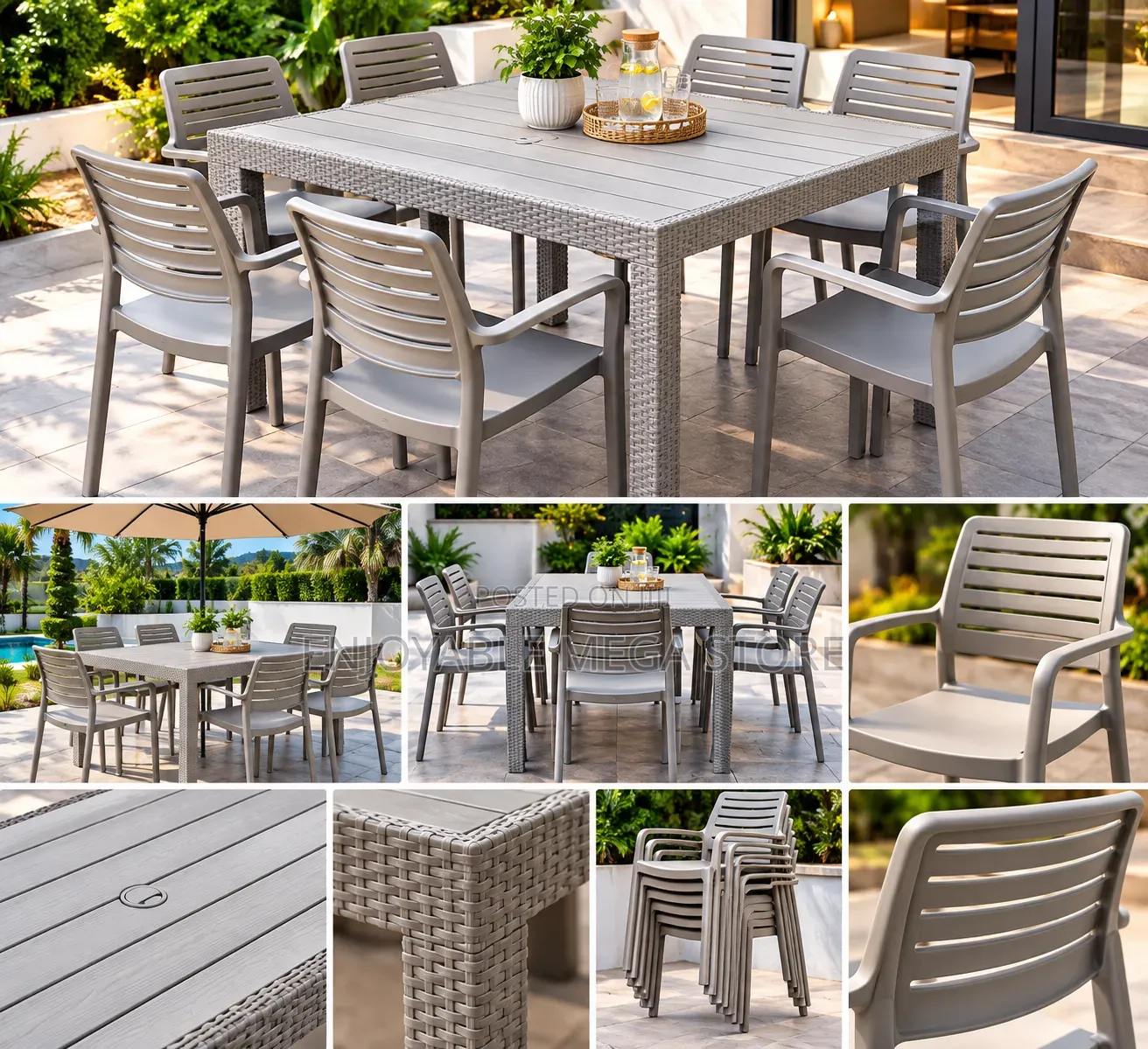 Dining Plastic Table and Chairs 6 Seaters Plastic Table and Chairs