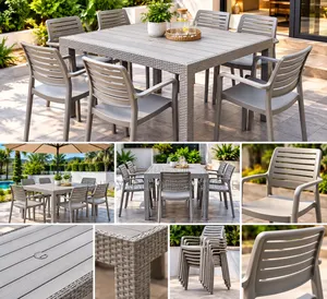 Dining Plastic Table and Chairs 6 Seaters Plastic Table and Chairs