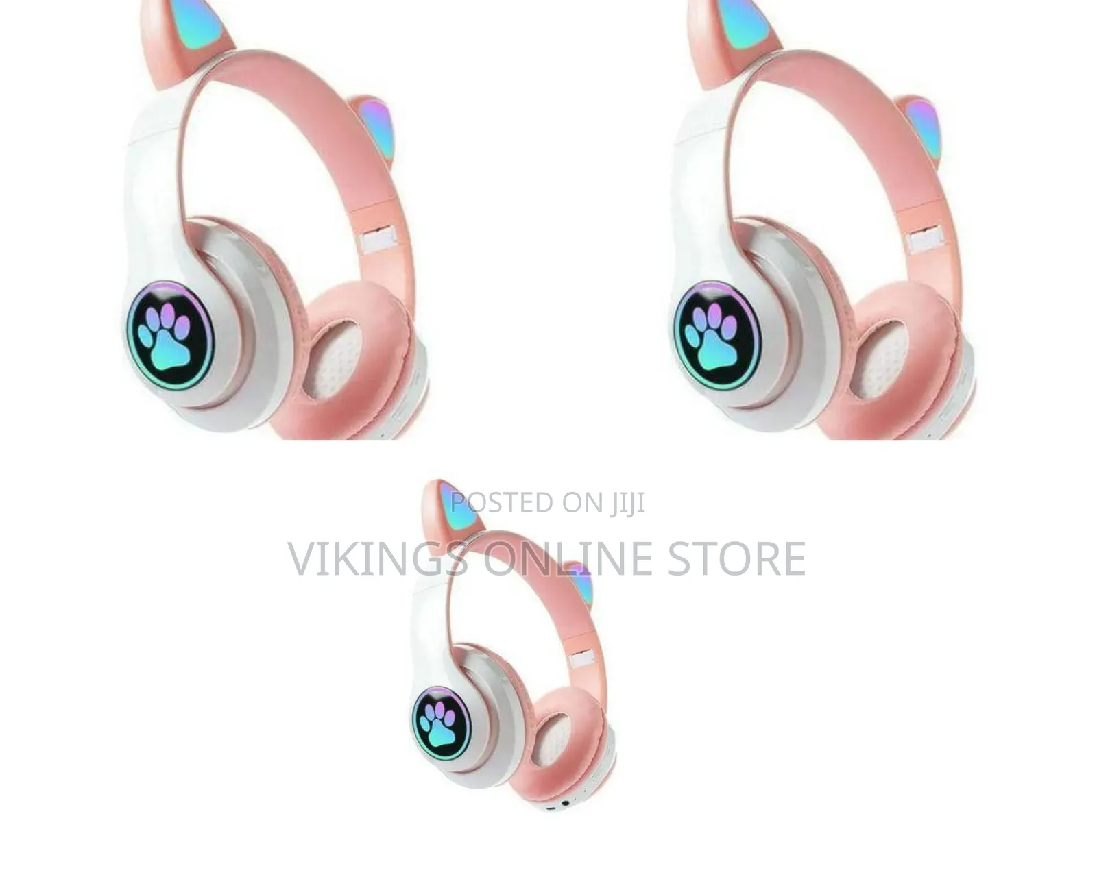Pink and White Wireless Cat-Ear Headphones