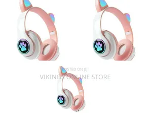 Pink and White Wireless Cat-Ear Headphones