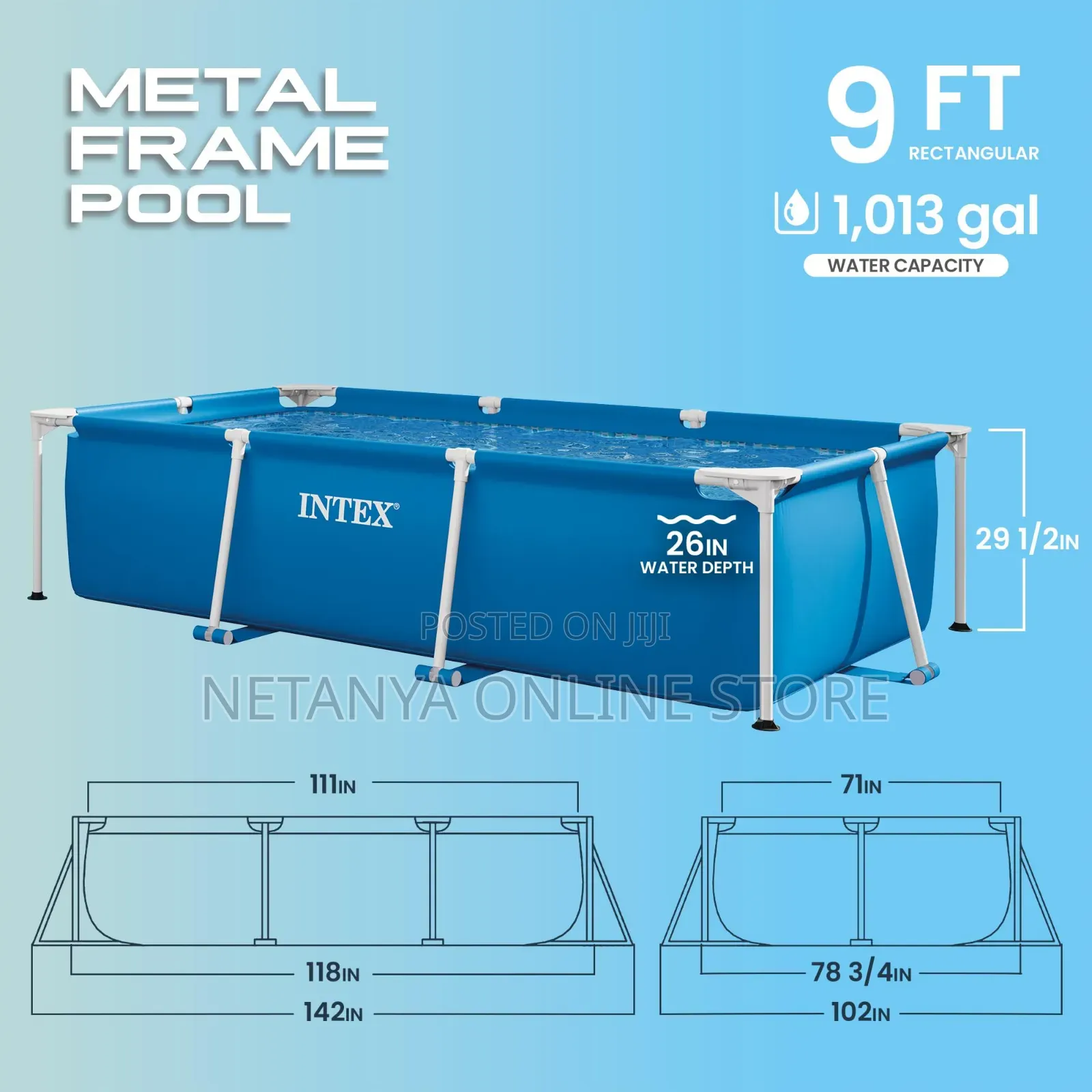 Large Rectangular 3m Metal Frame Swimming Pool