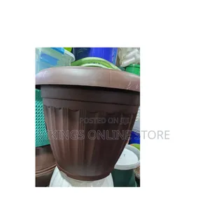 Plastic Planter Pot With Base, Brick Color for Planting and Home Decor