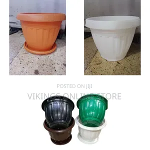 Plastic Planter Pot With Base, Brick Color for Planting