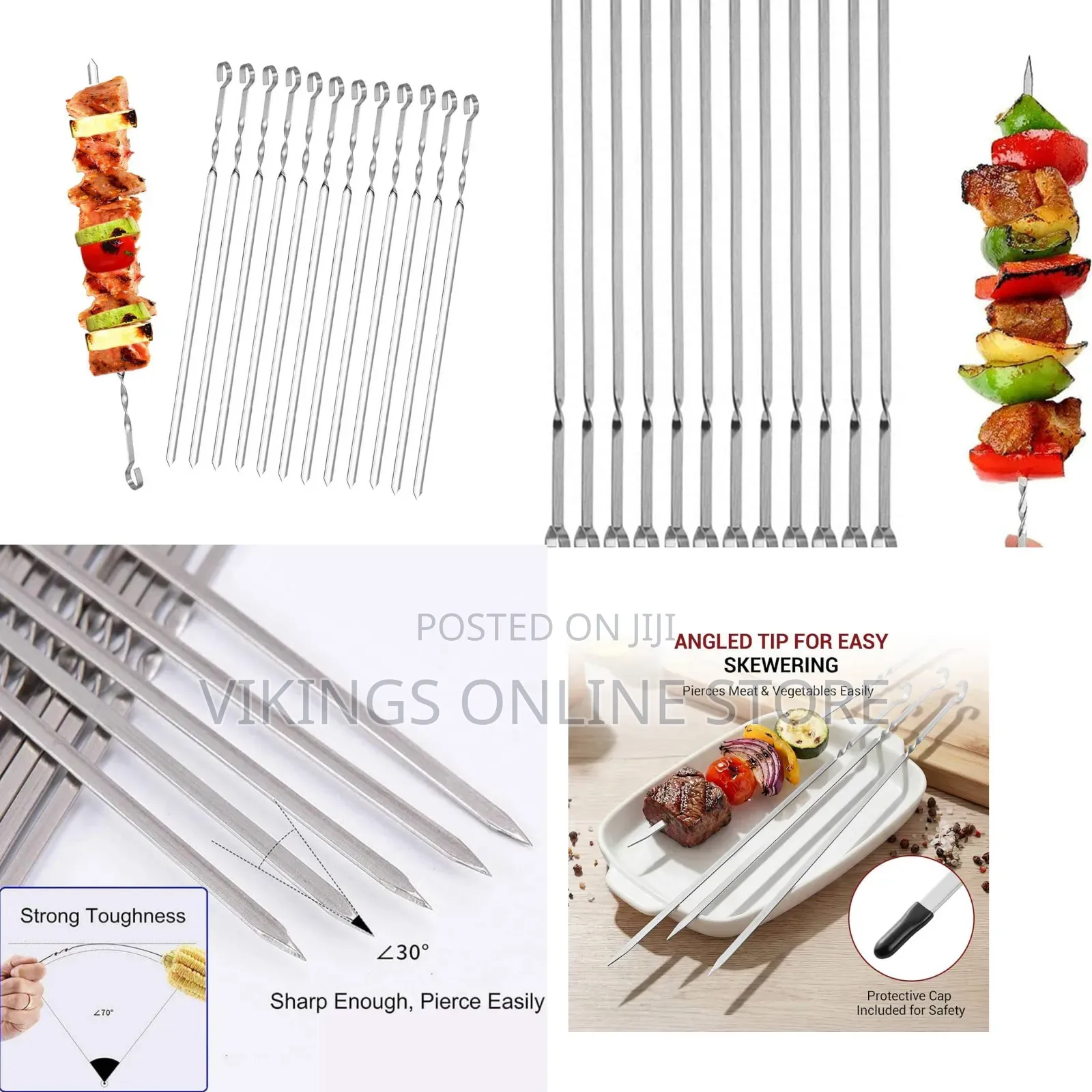 12PCS Kabob Skewers Flat Metal BBQ Barbecue Skewer