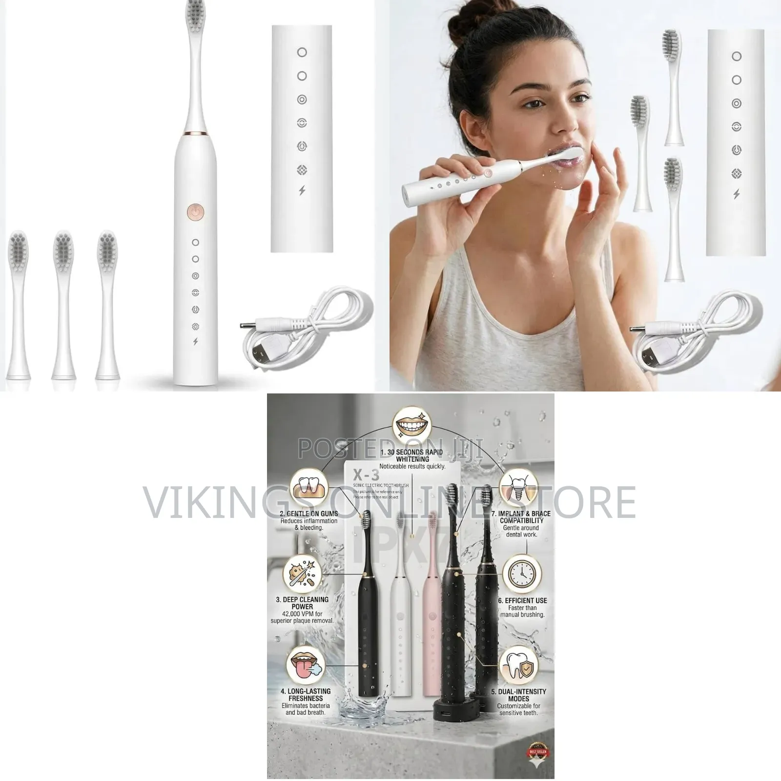 White X-3 Sonic Electric Toothbrush With Multiple Replacement Brush