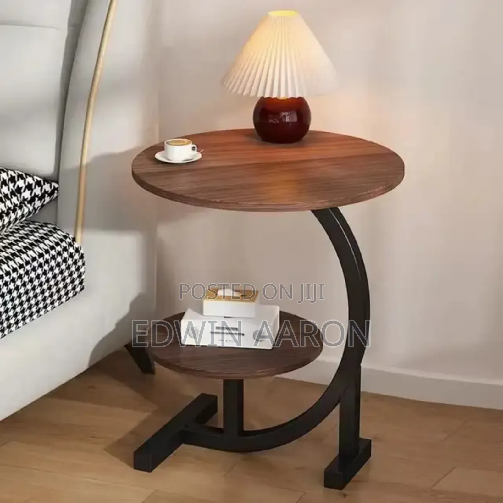 C Shaped Living Room Side Table Walnut