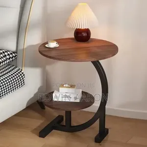 C Shaped Living Room Side Table Walnut