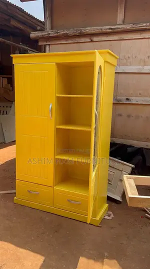 Kids Yellow Wadrobe - Double Door With Mirror Drawers