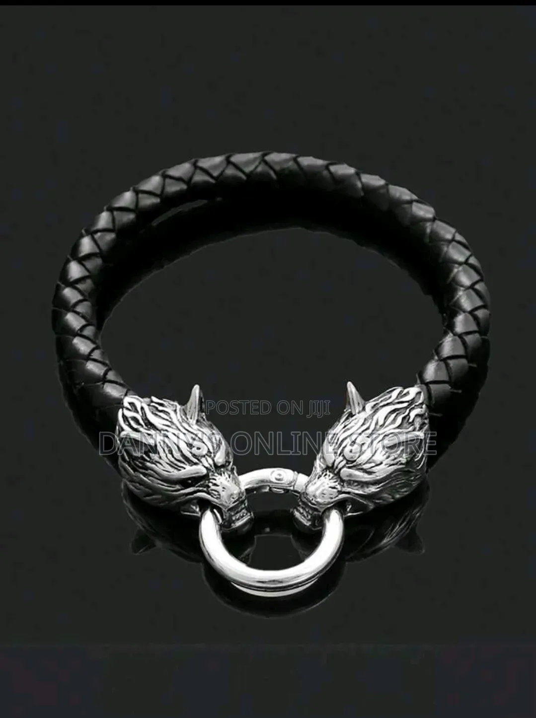 1pc Men's Punk Wolf Head Viking Leather Bracelet, 19/21/23cm