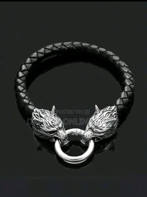 1pc Men's Punk Wolf Head Viking Leather Bracelet, 19/21/23cm