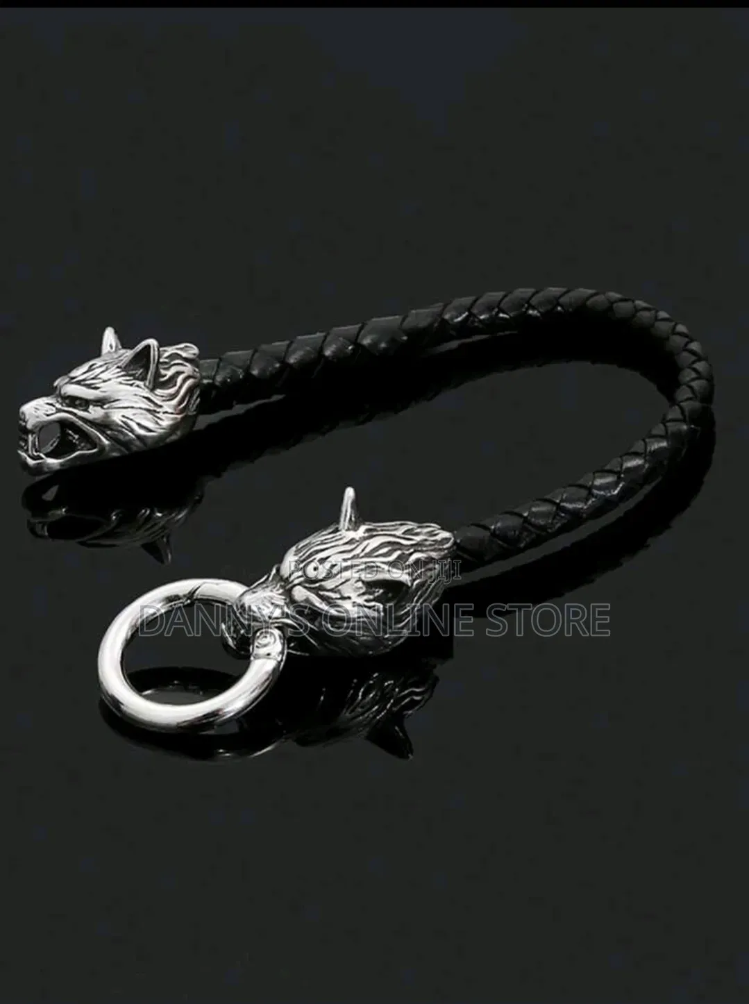 1pc Men's Punk Wolf Head Viking Leather Bracelet, 19/21/23cm