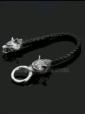 1pc Men's Punk Wolf Head Viking Leather Bracelet, 19/21/23cm