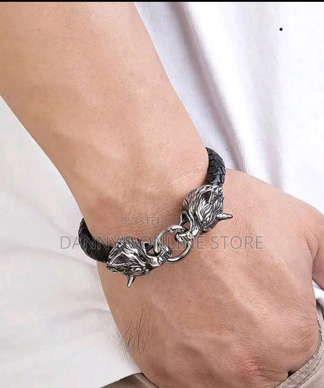 1pc Men's Punk Wolf Head Viking Leather Bracelet, 19/21/23cm