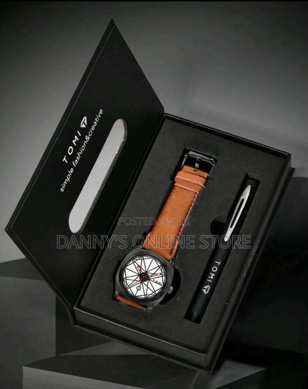 TOMI Men's Geometric Large Dial PU Leather Strap Calendar Wristwatch.