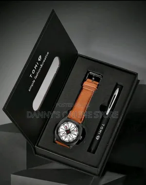 TOMI Men's Geometric Large Dial PU Leather Strap Calendar Wristwatch.