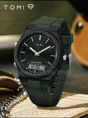 TOMI Men's Dual Display Grid Dial Silicone Waterproof Quartz Watch.