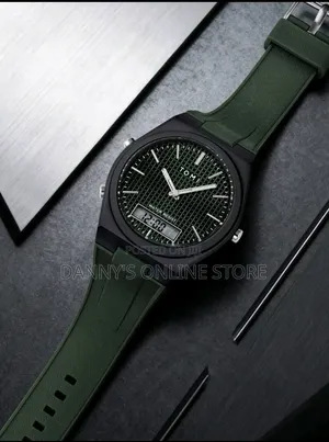 TOMI Men's Dual Display Grid Dial Silicone Waterproof Quartz Watch.