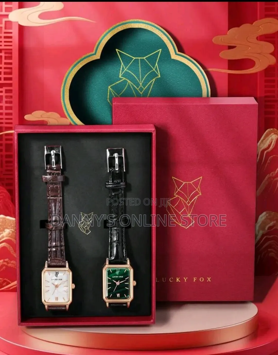 LUCKYFOX 2pcs Vintage Square PU Leather Quartz Women's Watch Minimalis