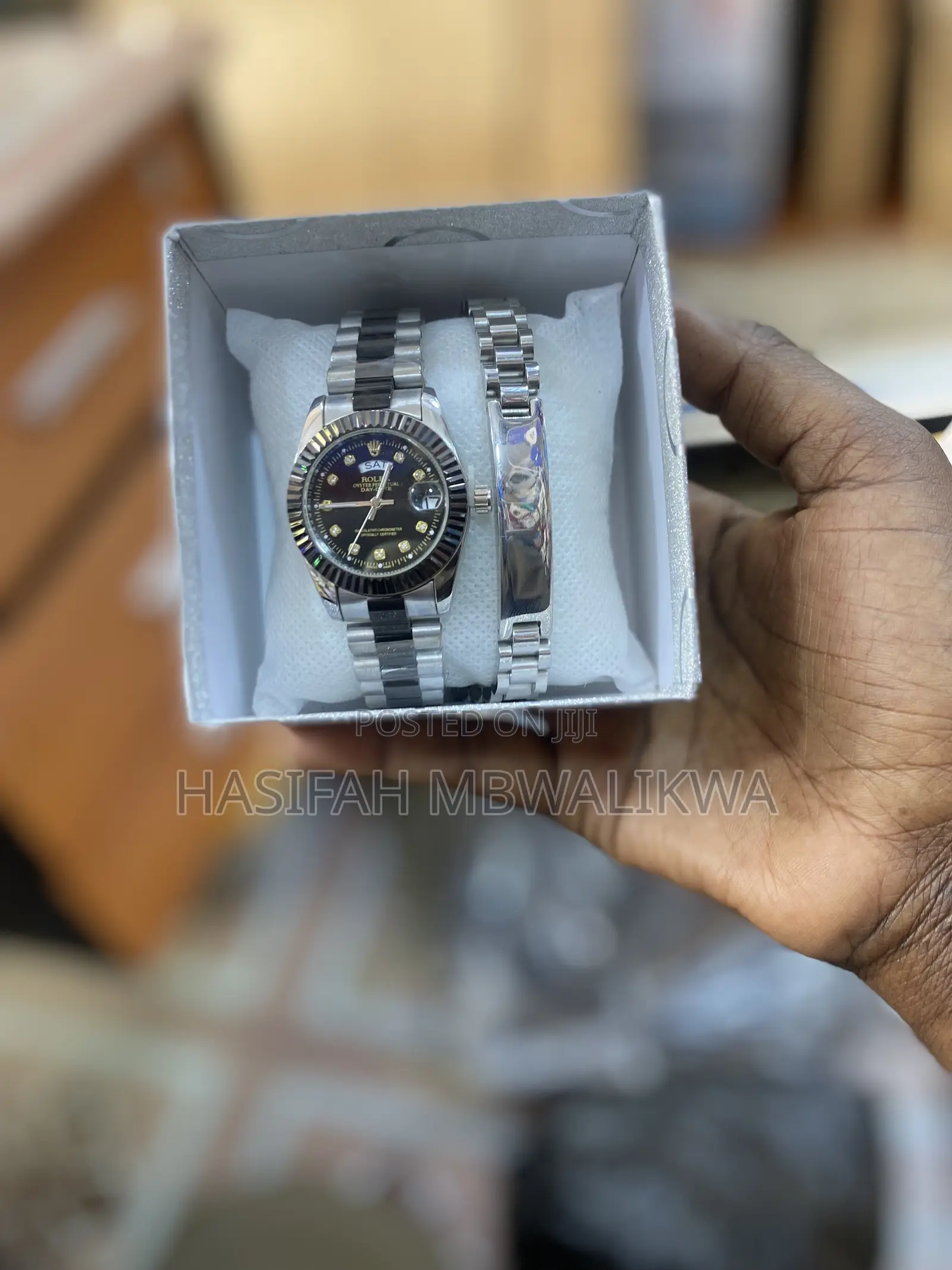 Silver Black Rolex Watch With Bracelet
