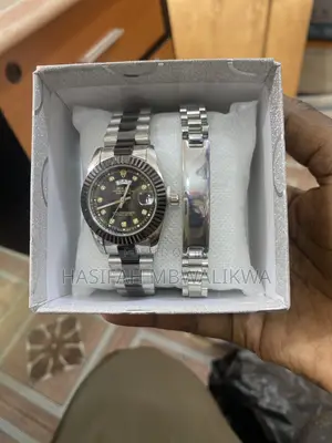 Silver Black Rolex Watch With Bracelet