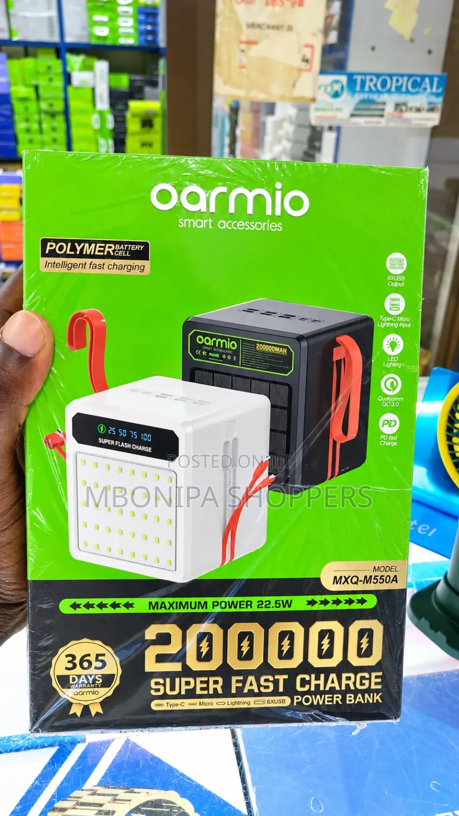 Oarmio 200000mAh Power Bank With LED Camping Light,both Laptops Phones
