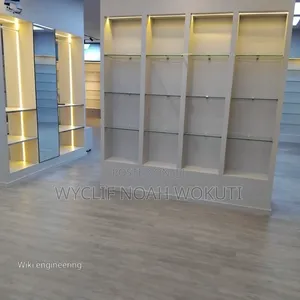 Wood Frame and Glass Shelves for Showroom