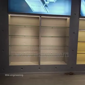 Wood Frame and Glass Shelves for Showroom