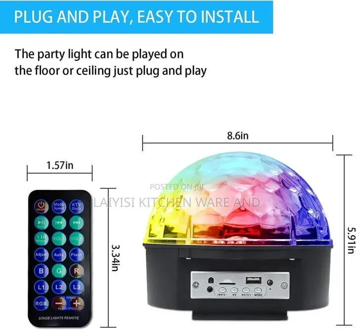 MP3 LED Magic Ball Light Disco W Bluetooth BT Speaker Remort With USB