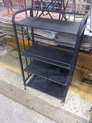 4-Tier Black Metal Rolling Storage Rack