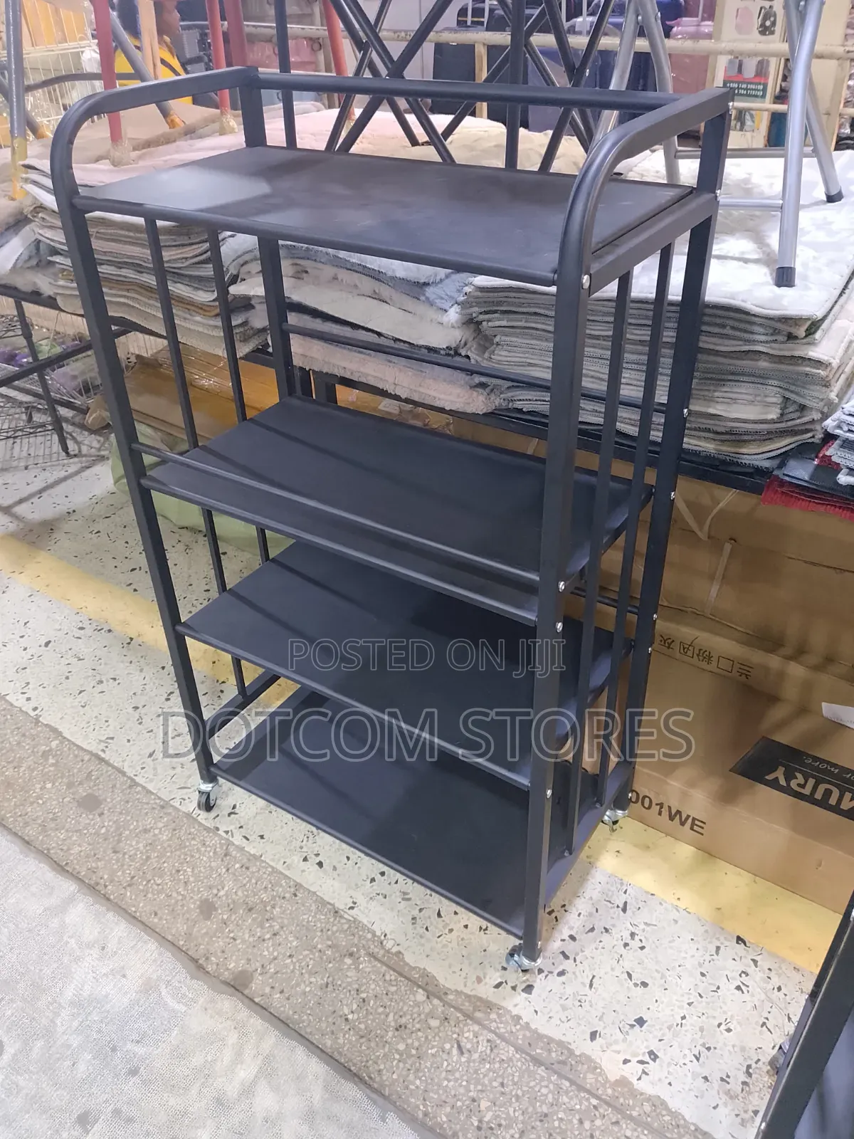 4-Tier Black Metal Rolling Storage Rack