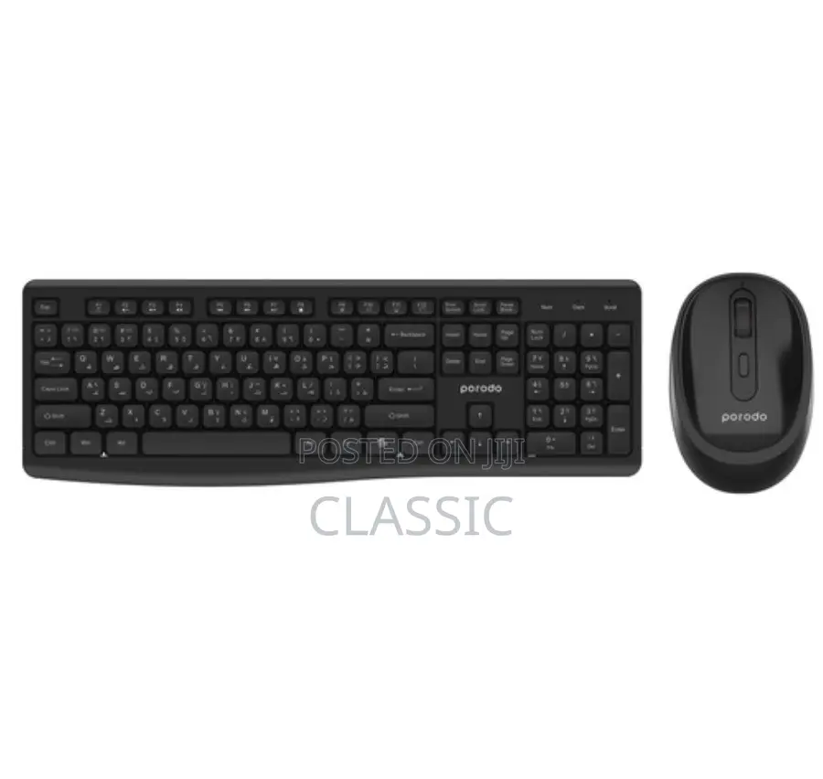 Porodo Dual-Mode Wireless Keyboard and Mouse Set – Black