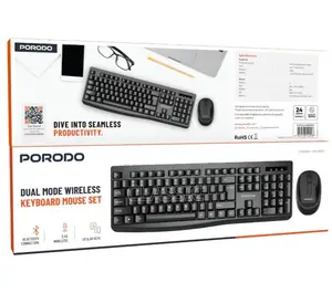Porodo Dual-Mode Wireless Keyboard and Mouse Set – Black