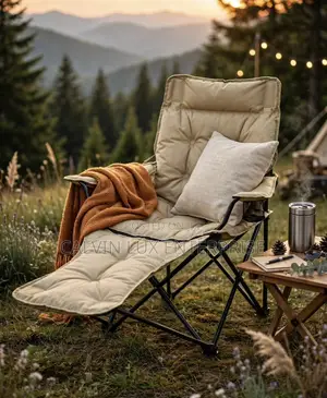 Foldable Camping Lounge Chair With Footrest - Beige