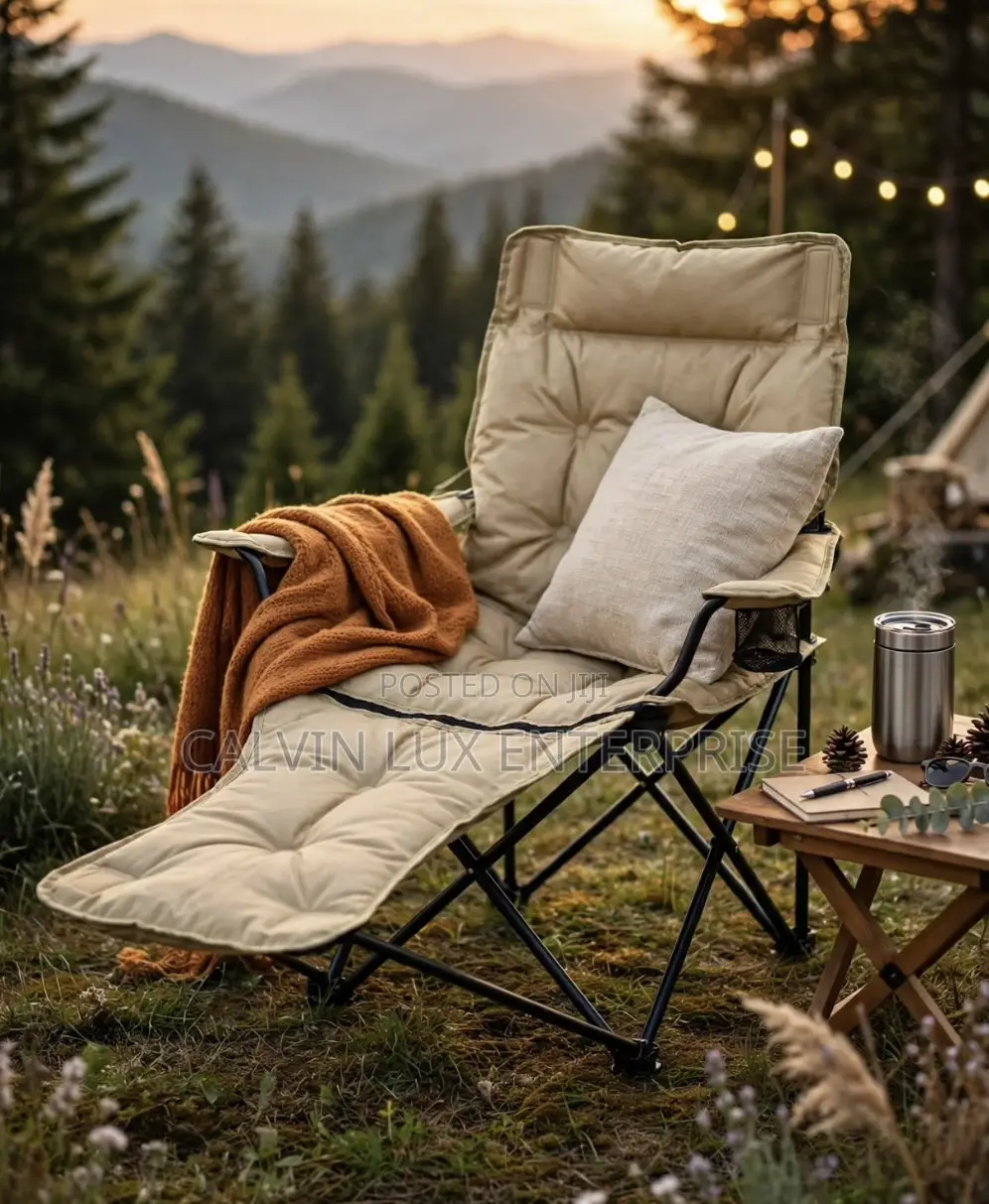 Foldable Camping Lounge Chair With Footrest - Beige