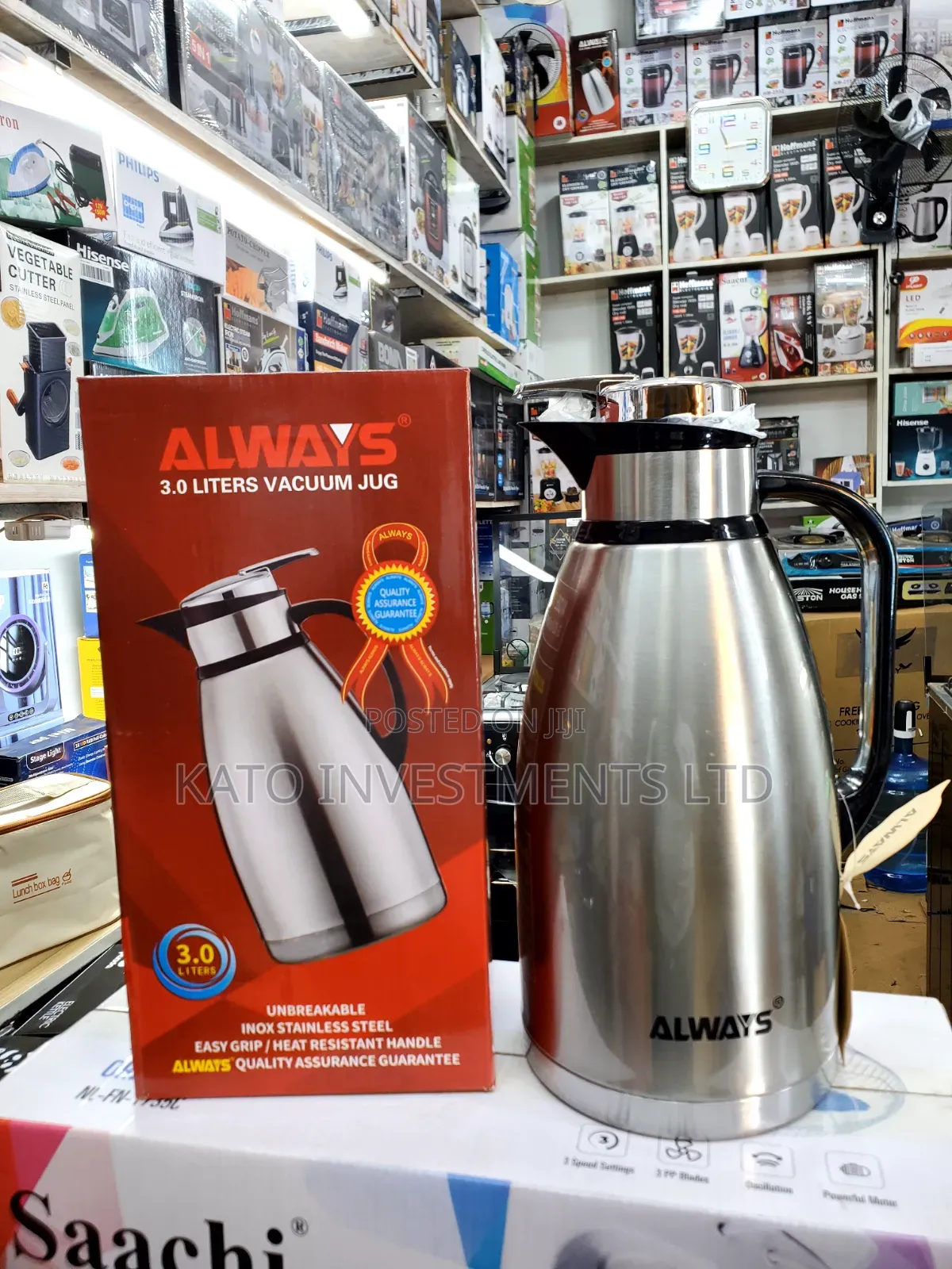 Always 3.0 Liters Vacuum Jug in Silver and Black Stainless Steel