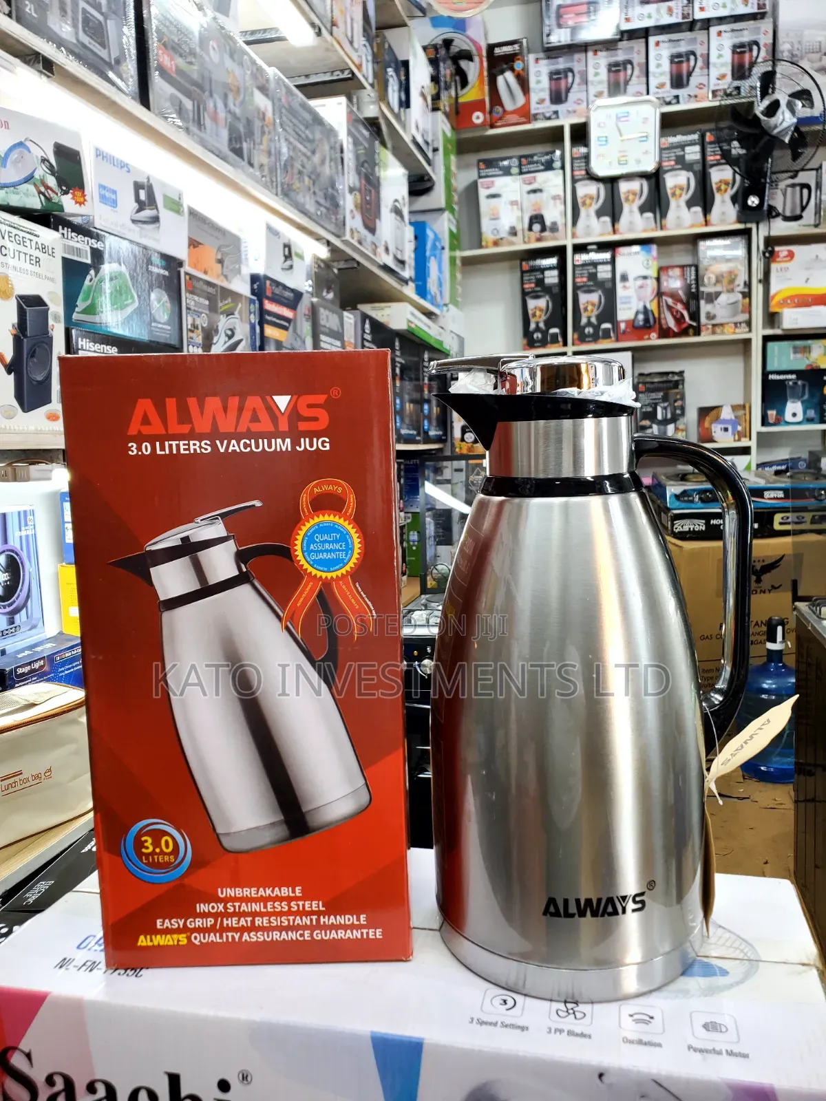 Always 3.0 Liters Vacuum Jug in Silver and Black Stainless Steel