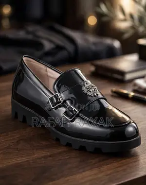 Classic Men’s Black Patent Leather Double Monkstrap Shinny Loafers
