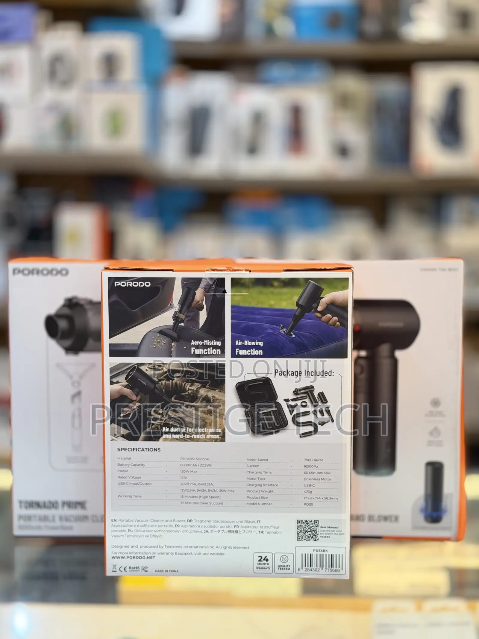 Porodo Tornado Prime 160W Portable Vacuum Cleaner and Blower, 6000mah