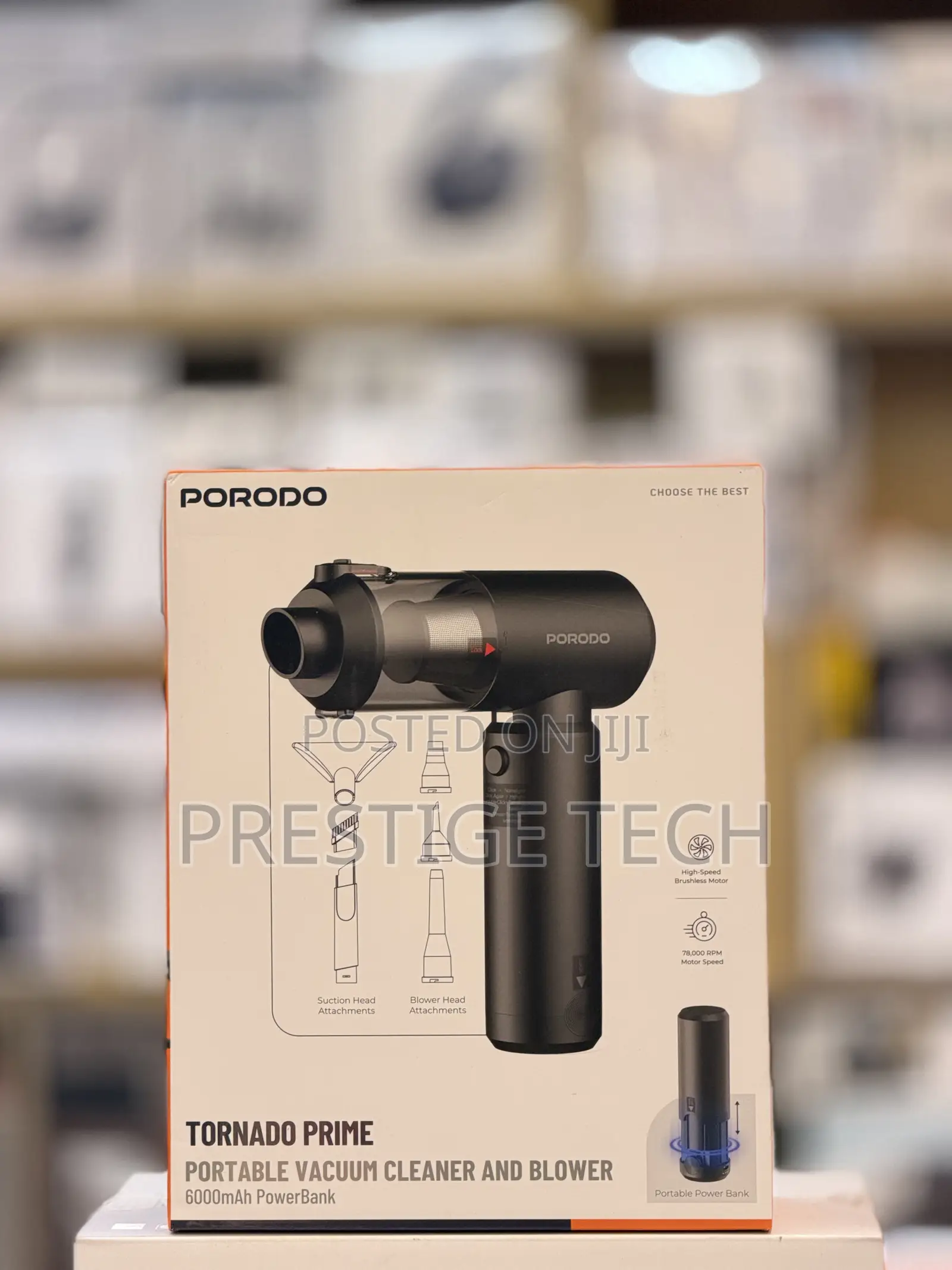 Porodo Tornado Prime 160W Portable Vacuum Cleaner and Blower, 6000mah