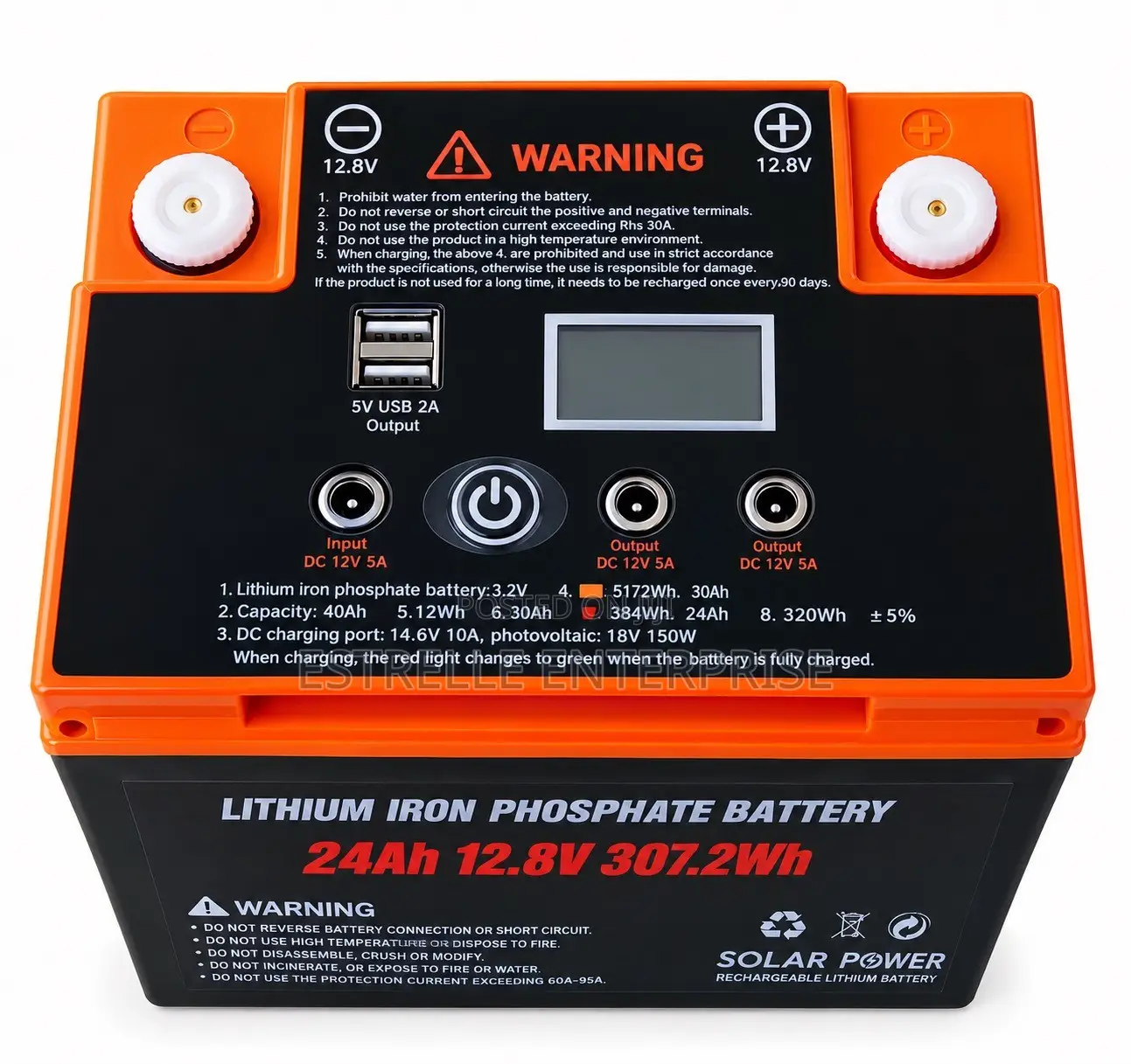 24Ah 12.8V Lithium Solar Battery Backup With USB DC Output