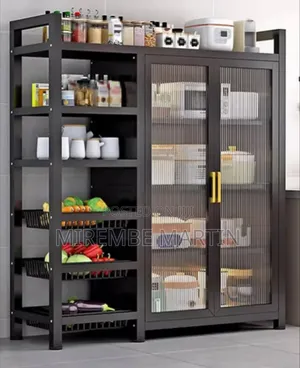 Kitchen Storage Cabinet Featuring Sleek Fluted Glass-