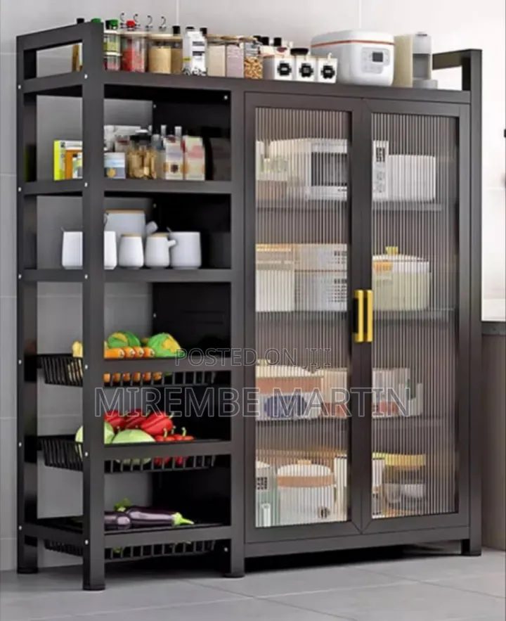 Kitchen Storage Cabinet Featuring Sleek Fluted Glass-