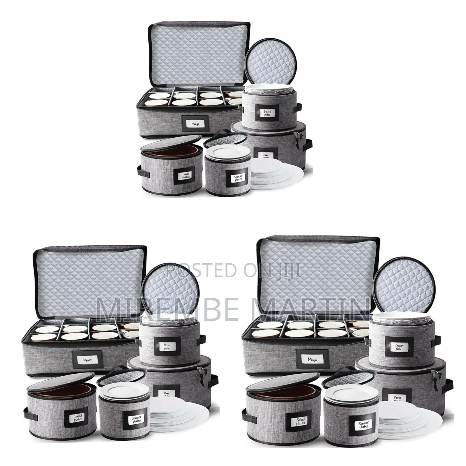 5-Piece Gray Quilted China Storage Set Designed to Organize
