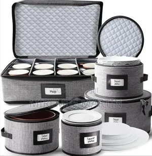 5-Piece Gray Quilted China Storage Set Designed to Organize